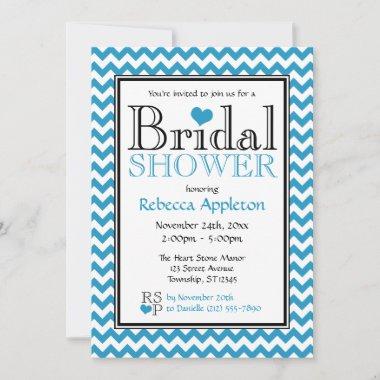 Chevron Blue & White Bridal Shower Invitations