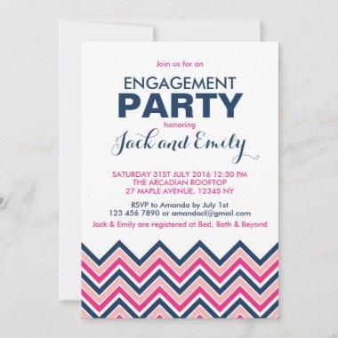 Chevron Engagement Party Invitations Pink and Blue