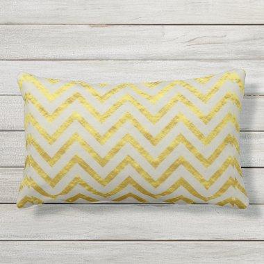 Chevron Gold Foil Grey Elegant Royal Glittery Chic Lumbar Pillow