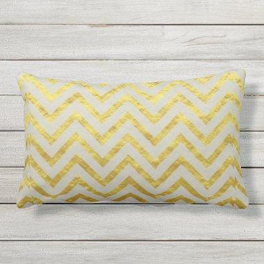 Chevron Gold Foil Grey Elegant Royal Glittery Chic Lumbar Pillow