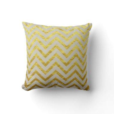 Chevron Gold Foil Grey Elegant Royal Glittery Chic Throw Pillow