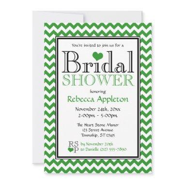 Chevron Green & White Bridal Shower Invitations