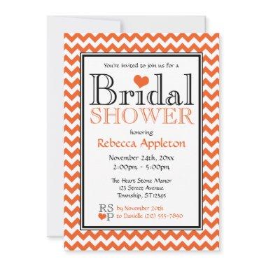 Chevron Orange & White Bridal Shower Invitations