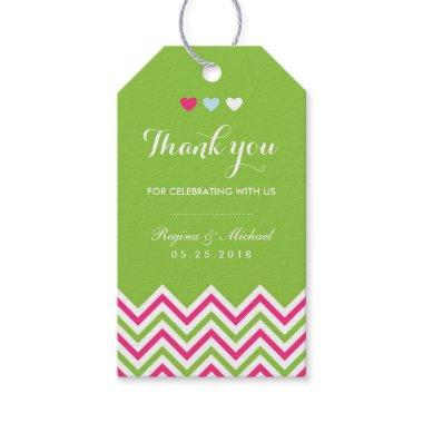 Chevron Pattern Pink and Green Wedding Gift Tag