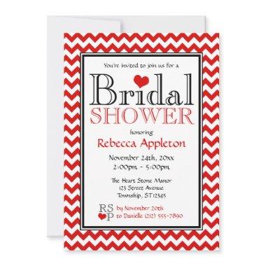 Chevron Red & White Bridal Shower Invitations