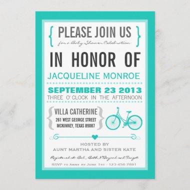Chevron Trendy Bicycle Baby Shower Invitations
