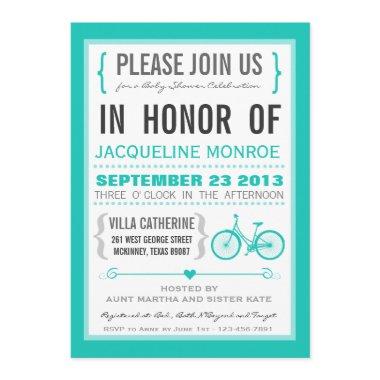 Chevron Trendy Bicycle Baby Shower Invitations