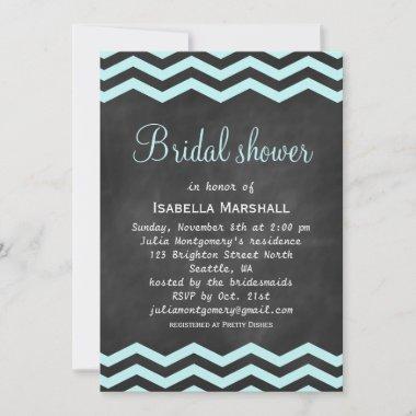 Chevron Turquoise Chalkboard Bridal Shower Invite