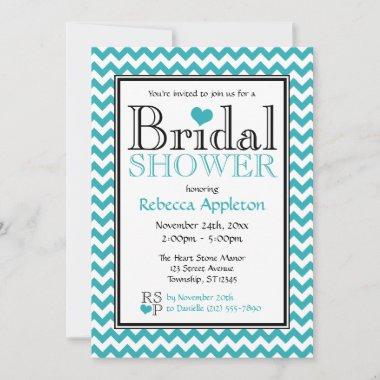 Chevron Turquoise & White Bridal Shower Invitations