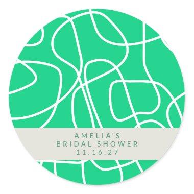 Chic Abstract Modern Line Art Green Bridal Shower Classic Round Sticker