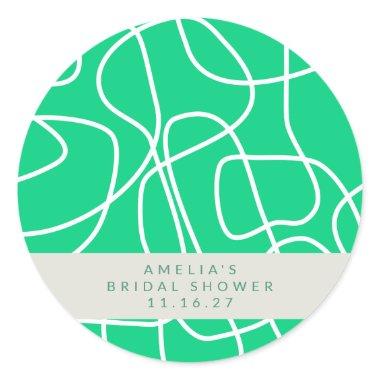 Chic Abstract Modern Line Art Green  Classic Round Sticker