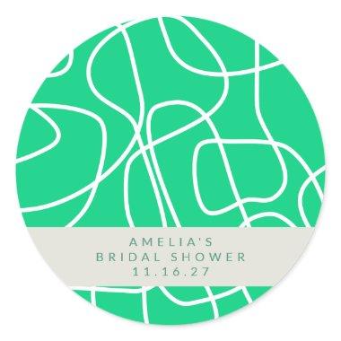 Chic Abstract Modern Line Art Green Bridal Shower Classic Round Sticker