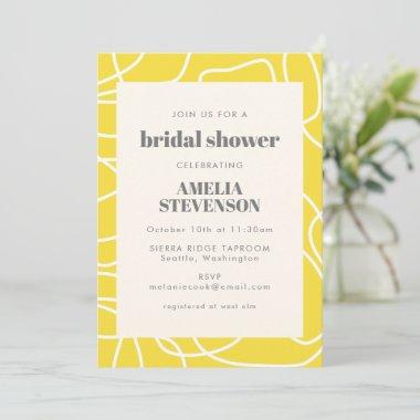 Chic Abstract Modern Line Art Yellow Bridal Shower Invitations