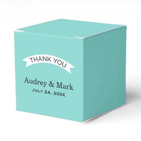 Chic Aqua Blue Custom Wedding Monogram Thank You Favor Box