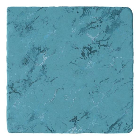 Chic Aqua Blue Marble Wedding Trivet