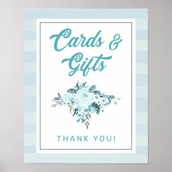Chic Aqua Teal & Blue Floral Invitations & Gifts Sign