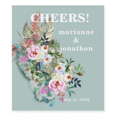 Chic Aquamarine Teal Eucalyptus Floral Wine Label