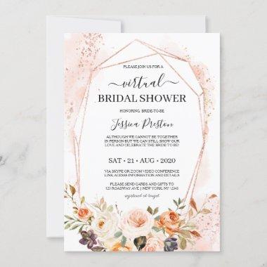 Chic Autumn Floral Geometric Virtual Bridal Shower Invitations