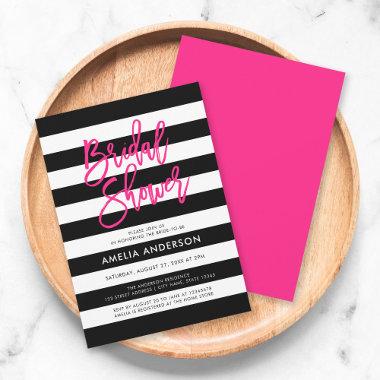 Chic Black and White Stripes Pink Bridal Shower Invitations