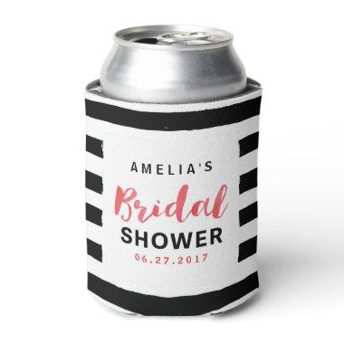 Chic Black and White Stripes Red Bridal Shower Can Cooler