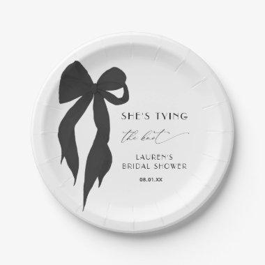 Chic Black Bow She's Tying The Knot  Paper Plates