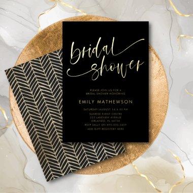 Chic Black & Gold Calligraphy Bridal Shower Foil Invitations