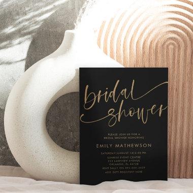 Chic Black & Gold Calligraphy Bridal Shower Invitations