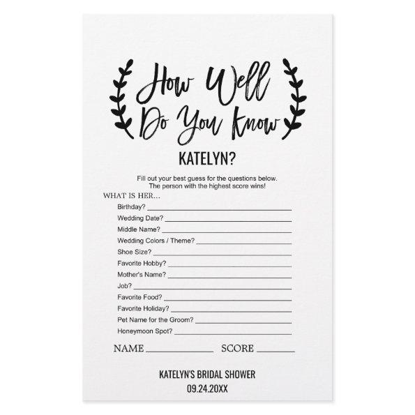 Chic Black How Well Do You Know The Bride Game Flyer