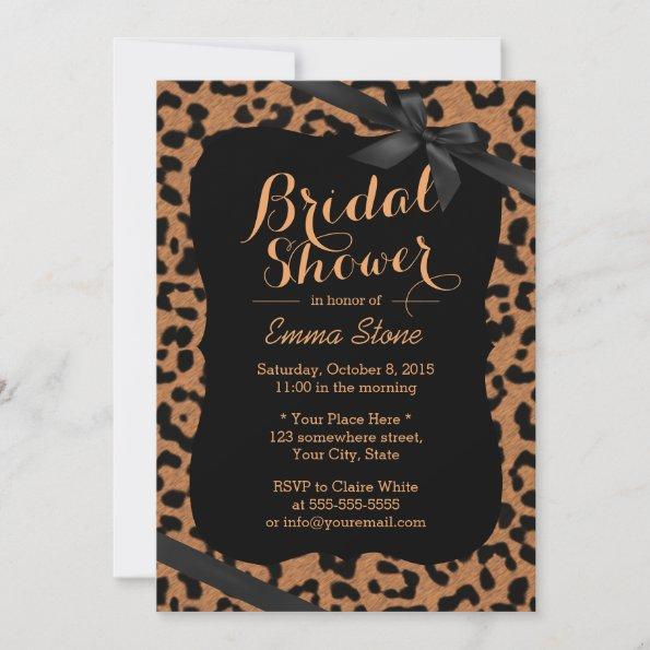 Chic Black Ribbon Leopard Print Bridal Shower Invitations