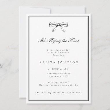 Chic Black She's Tying the Knot Bow Bridal Shower Invitations