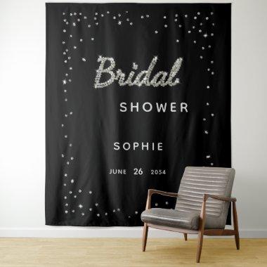 Chic Black Sparkle Glitter Bridal Shower Backdrop
