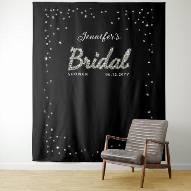 Chic Black Sparkle Script Glitter Bridal Shower Tapestry