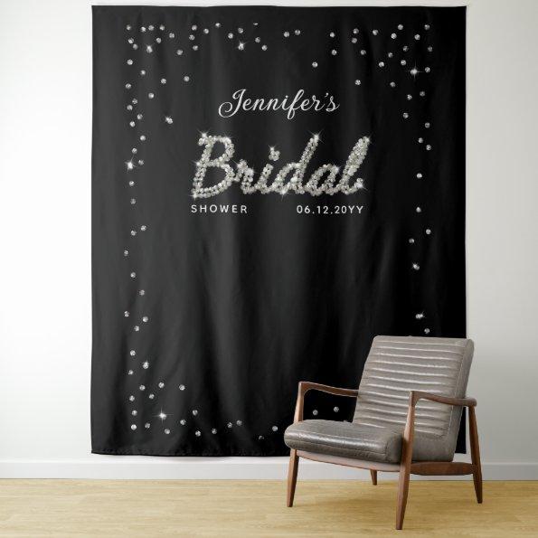 Chic Black Sparkle Script Glitter  Tapestry