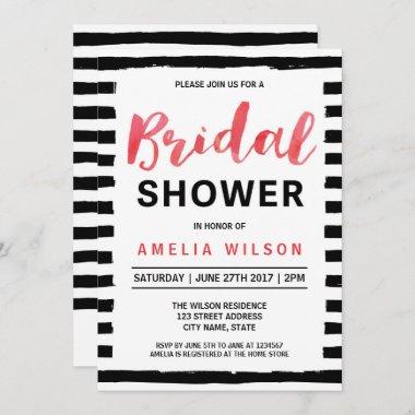 Chic Black Stripes Red Bridal Shower Invitations