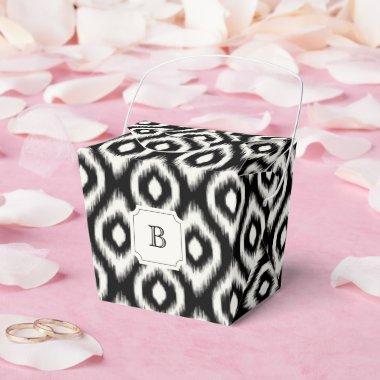 Chic Black & White Ikat Diamond Monogram Party Favor Boxes
