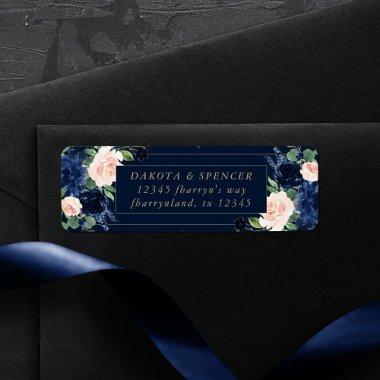 Chic Blooms | Dark Navy and Blush Pink Address Label