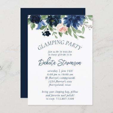 Chic Blooms | Navy Blue and Blush Glamping Party Invitations