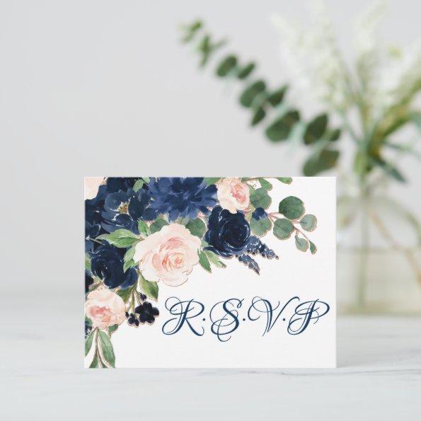 Chic Blooms | Navy Blue and Blush Pink Frame Meal PostInvitations