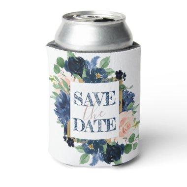 Chic Blooms | Navy Blue and Blush Save the Date Can Cooler