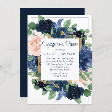 Chic Blooms | Romantic Blush and Navy Engagement Invitations