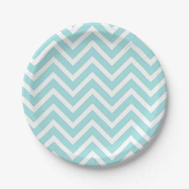 Chic Blue and White Chevron Pattern Paper Plate
