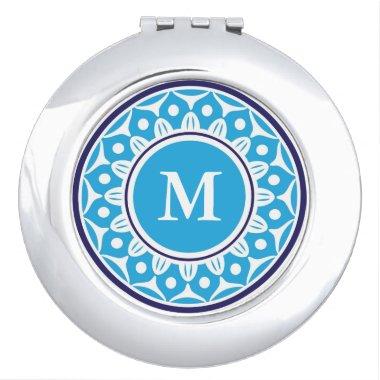 Chic Blue Floral Monogrammed Mirror For Makeup