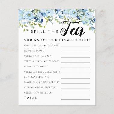Chic Blue Floral Spill the Tea Bridal Shower Game