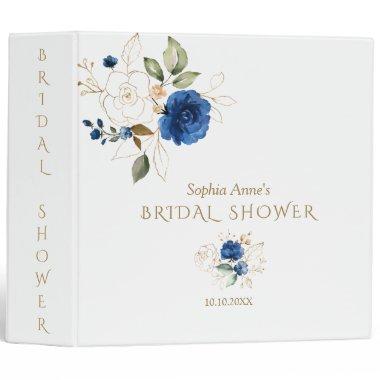 Chic Blue Gold Flowers Bridal Shower Photo Album 3 Ring Binder