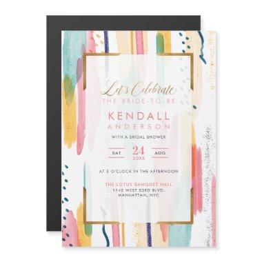 Chic Blue Painted Brush Strokes Chic Bridal Shower Magnetic Invitations