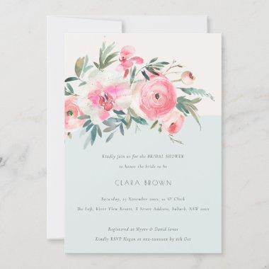 Chic Blue Pink Rose Orchid Floral Bridal Shower Invitations
