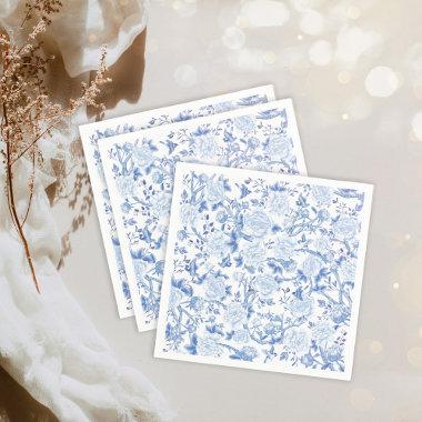 Chic Blue White Chinoiserie Flower Porcelain Napkins