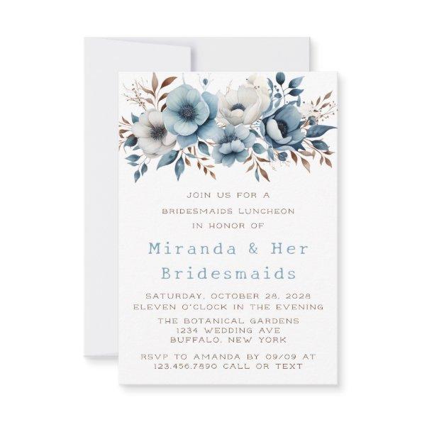 Chic Blue White Flower Bridesmaids Luncheon