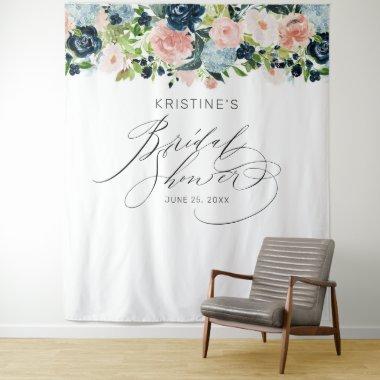 Chic Blush Blue Rose Floral Script Bridal Shower Tapestry