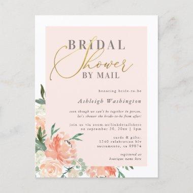 Chic Blush Floral Gold Bridal Shower By Mail Invitation PostInvitations
